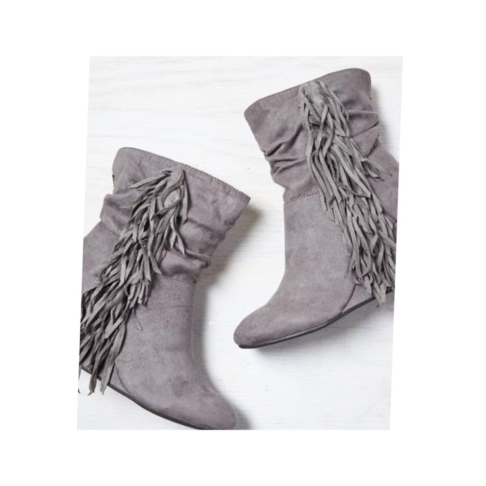 American Eagle Grey Fringe Wedge Boots